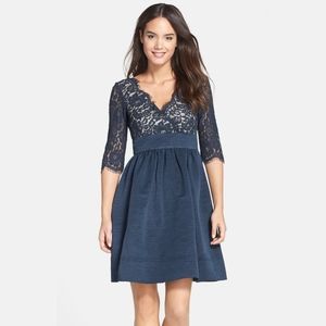 Eliza J Blue Lace & Faille Empire Waist Dress Size 6